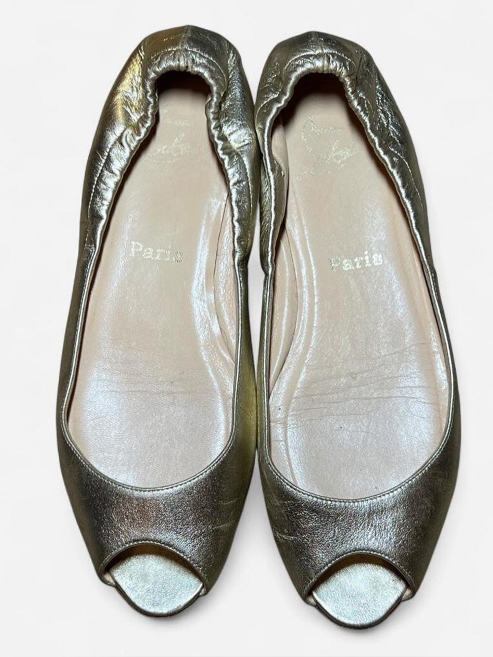 Christian Louboutin Metallic Gold Peep Toe Ballet Flat